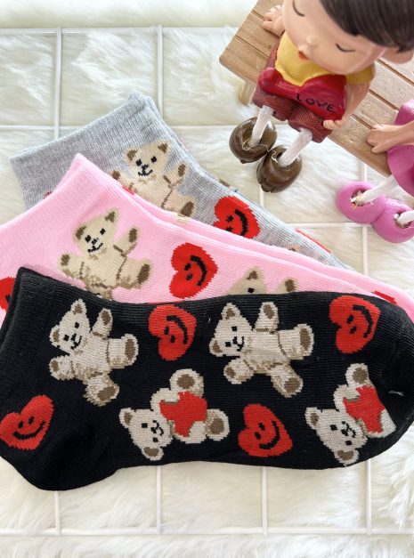 COTTON COMFORT SOCK - TEDDY BEAR  (BLACK,GREY,PINK)