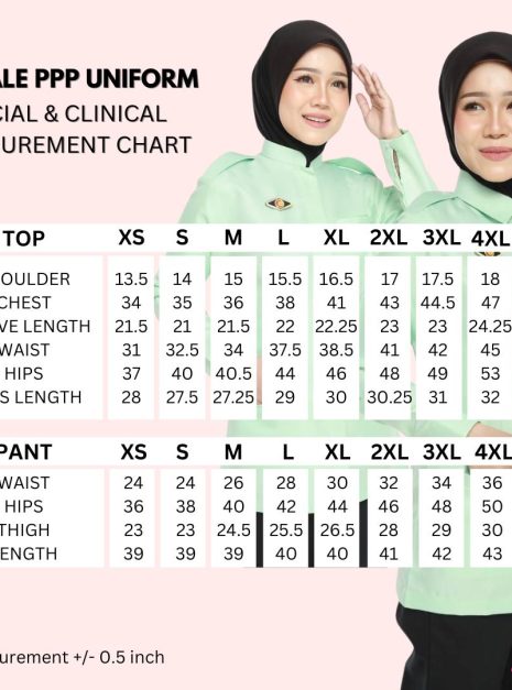 PENOLONG PEGAWAI PERUBATAN FEMALE CLINICAL UNIFORM (ONE SET TOP & PANT)