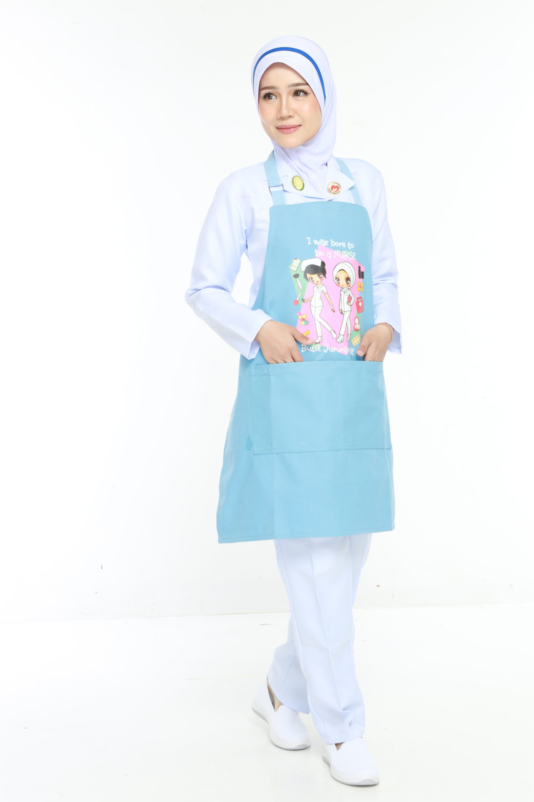 APRON BJ - BORN TO BE A NURSE LIGHT BLUE