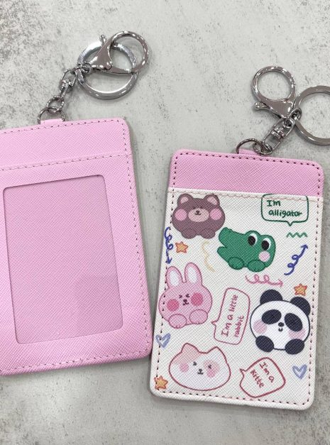 Card Holder White Pink - Animals