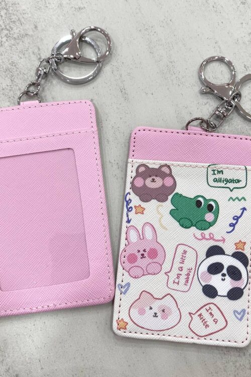 Card Holder White Pink - Animals