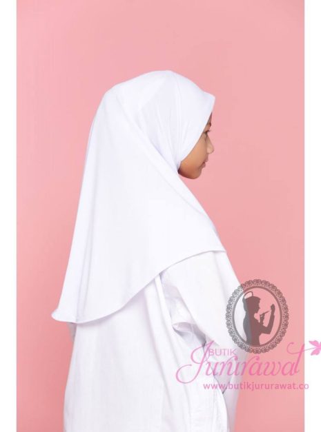 Tudung Sekolah Soft Awning Full Scuba - Putih Nila