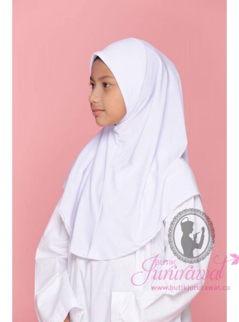 Tudung Sekolah Soft Awning Full Scuba - Putih Nila