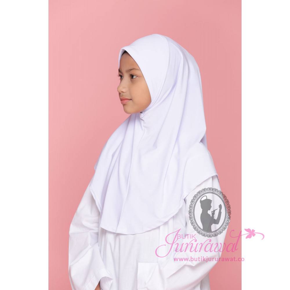 Tudung Sekolah Soft Awning Full Scuba - Putih Nila