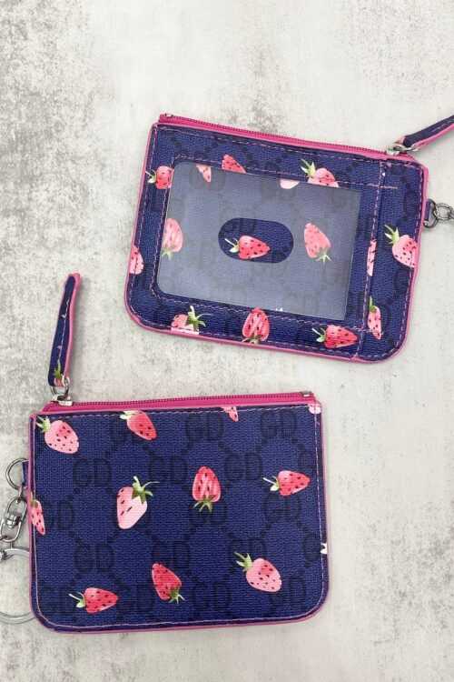 Card Holder Horizontal - Dark Blue Strawberry
