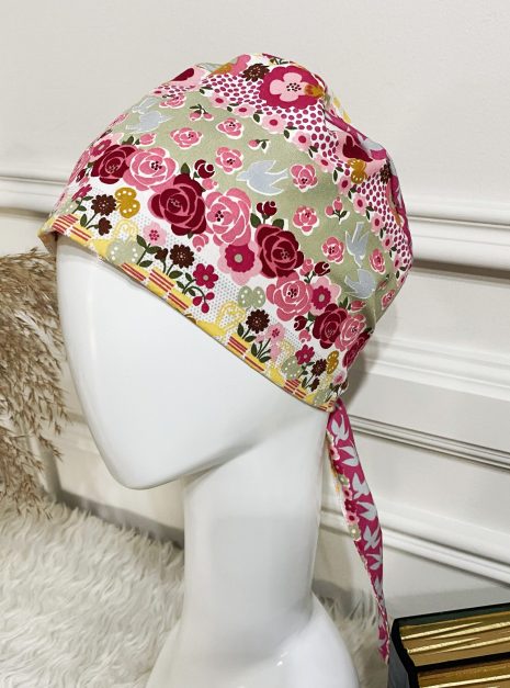 SCRUB CAP - RED FLOWERS