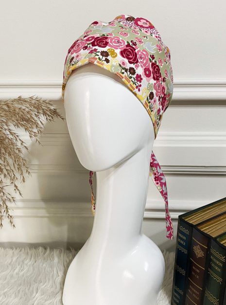 SCRUB CAP - RED FLOWERS