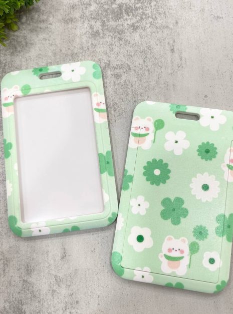 Card Holder Green - White Green Flower