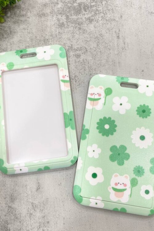 Card Holder Green - White Green Flower