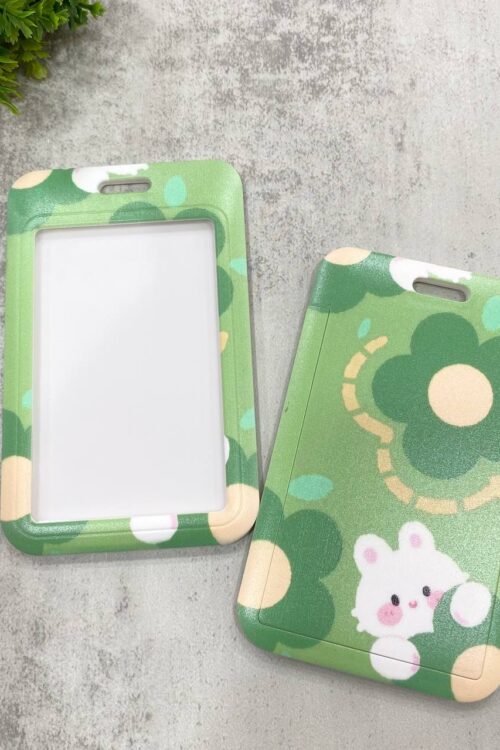 Card Holder Green - Flower with Rabbit